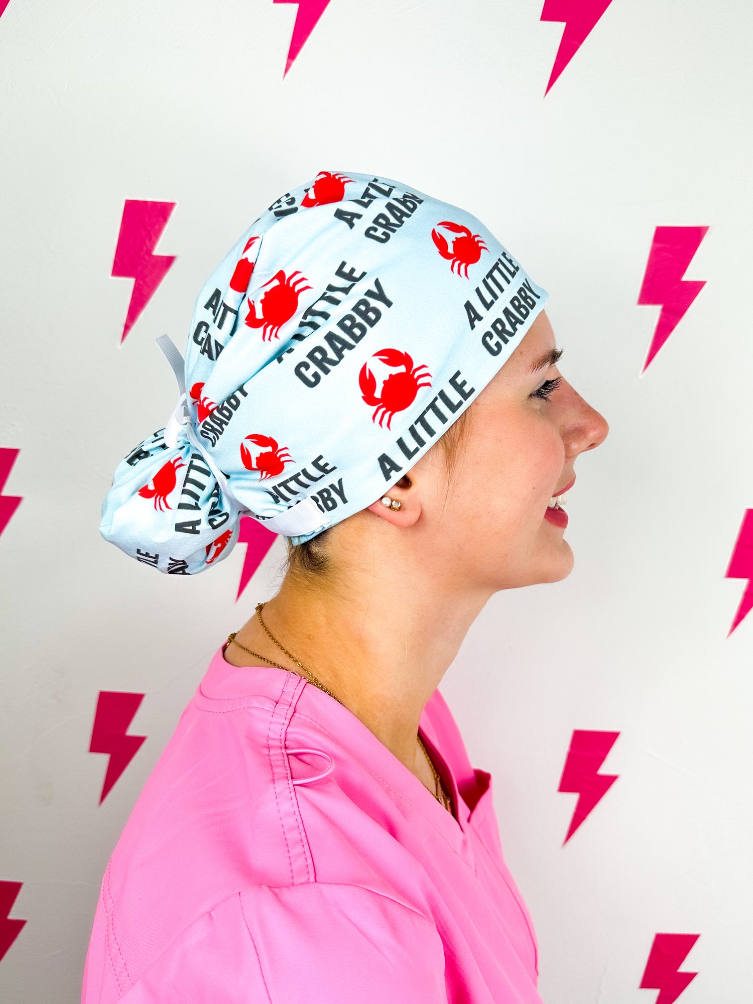 A Little Crabby - Satin Lined Pony-Tail Scrub Cap