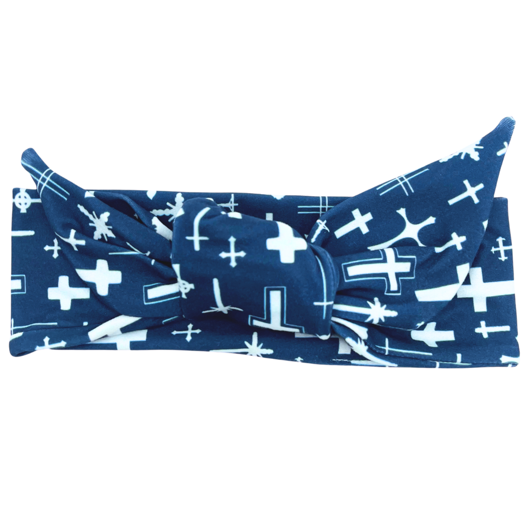 Dark Blue Crosses Adjustable Tie Headband