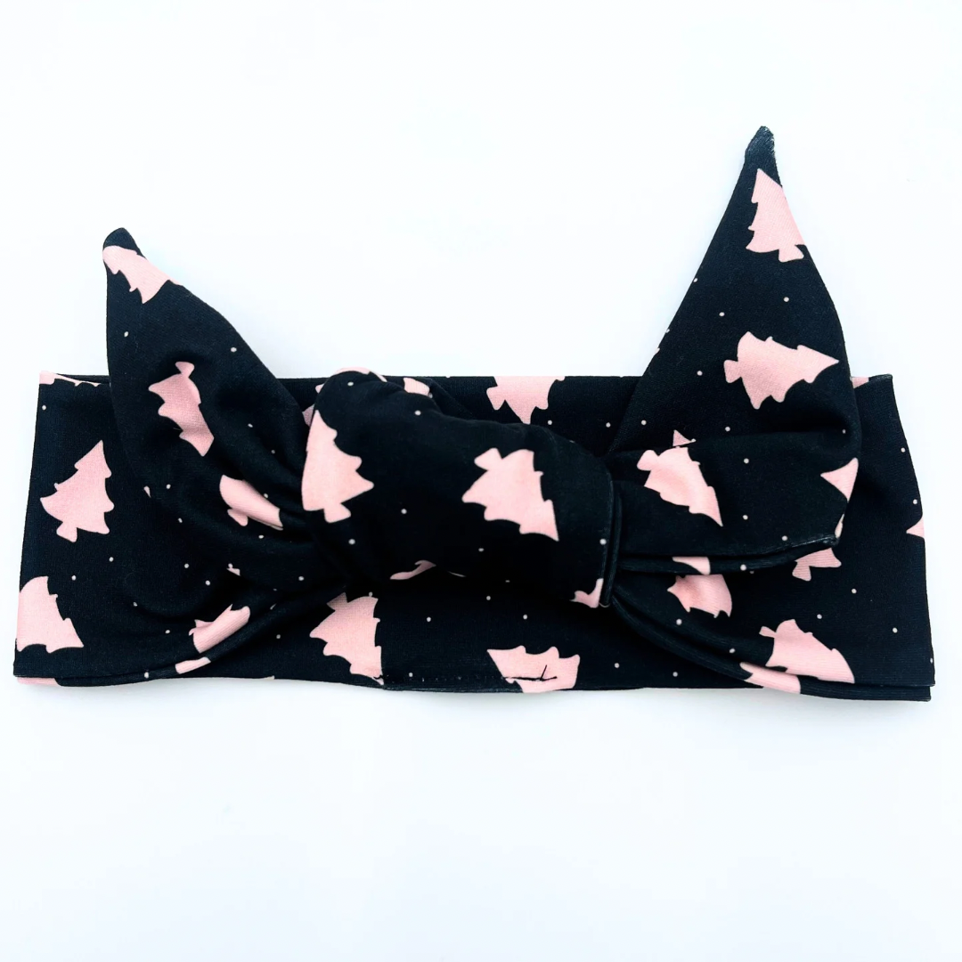 Pink Christmas Trees - Black Adjustable Tie Headband