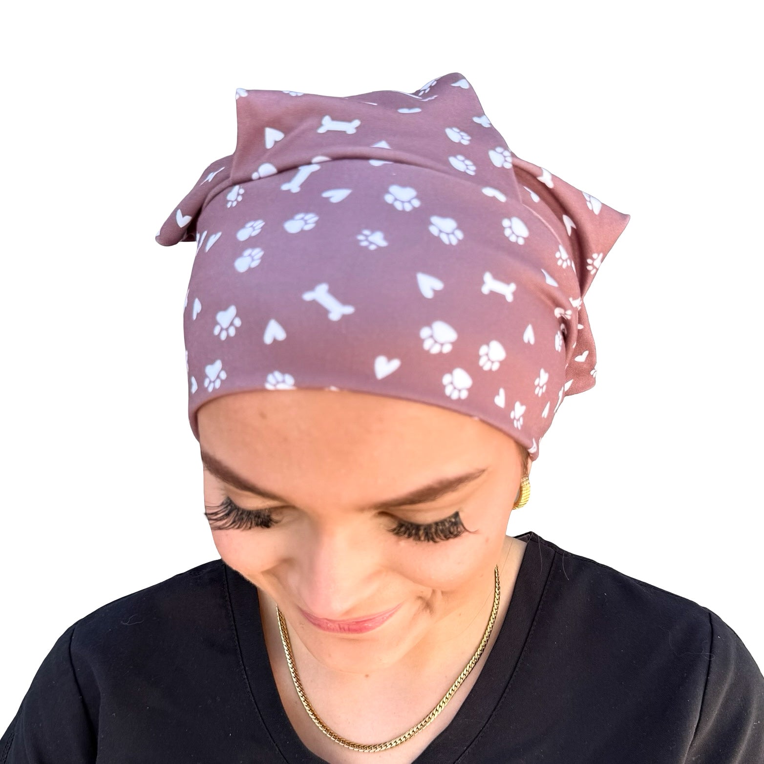 Pet Paws, Bones, &amp; Hearts - Brown Soft Scrub Cap