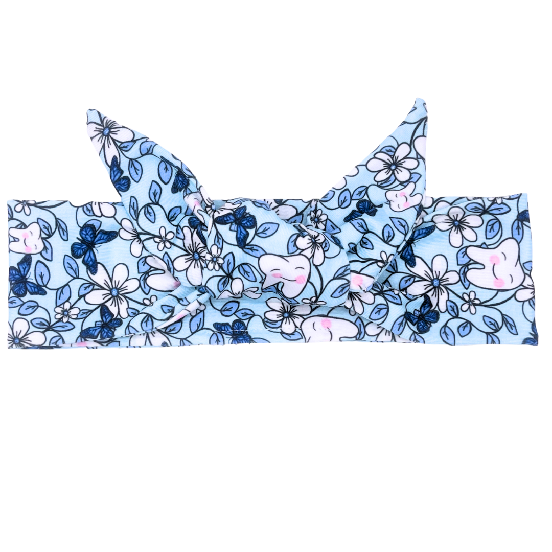 Floral Teeth - Blue Adjustable Tie Headband