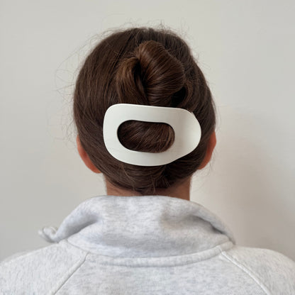 Flat Round Medium White Hair Clip