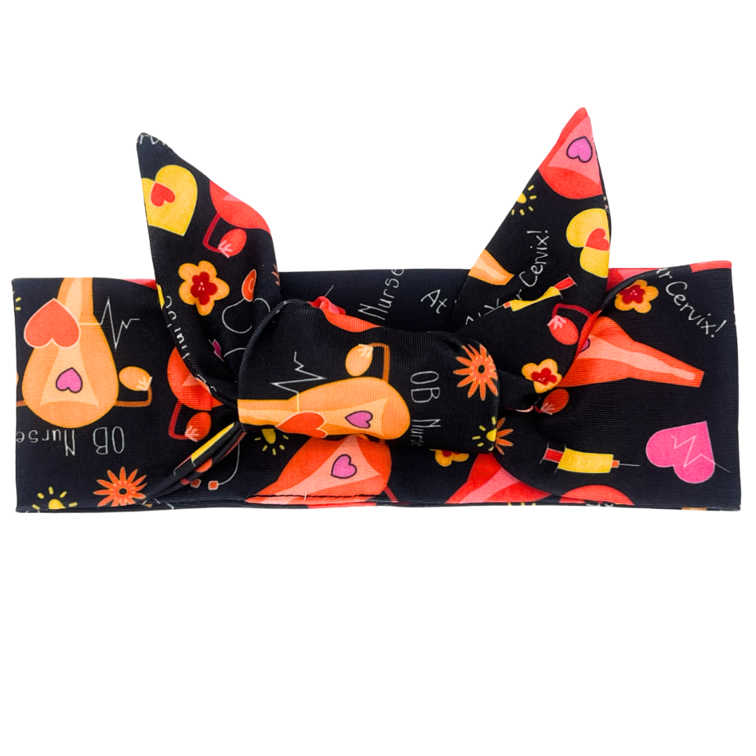 OB at your Cervix - Black Adjustable Tie Headband