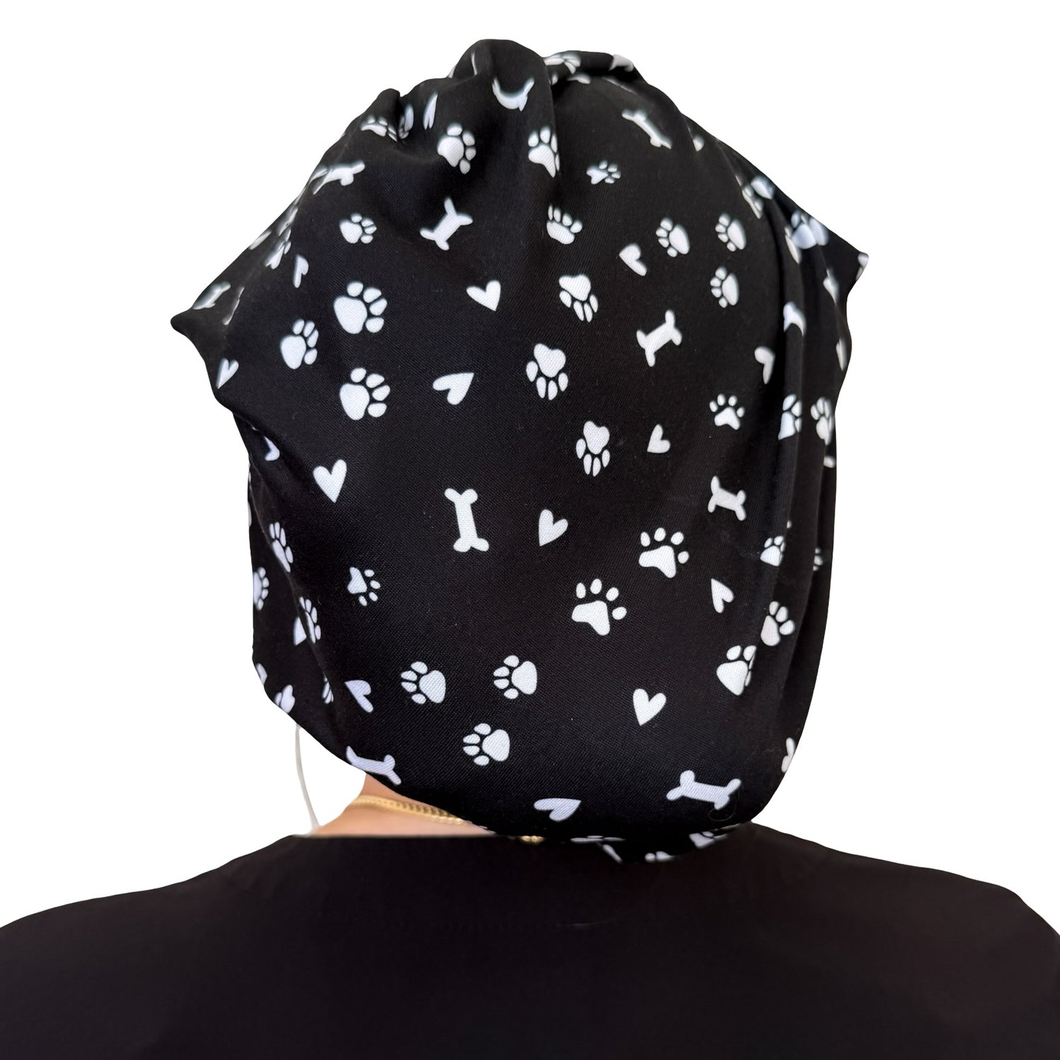 Pet Paws, Bones, &amp; Hearts Black- Soft Scrub Cap