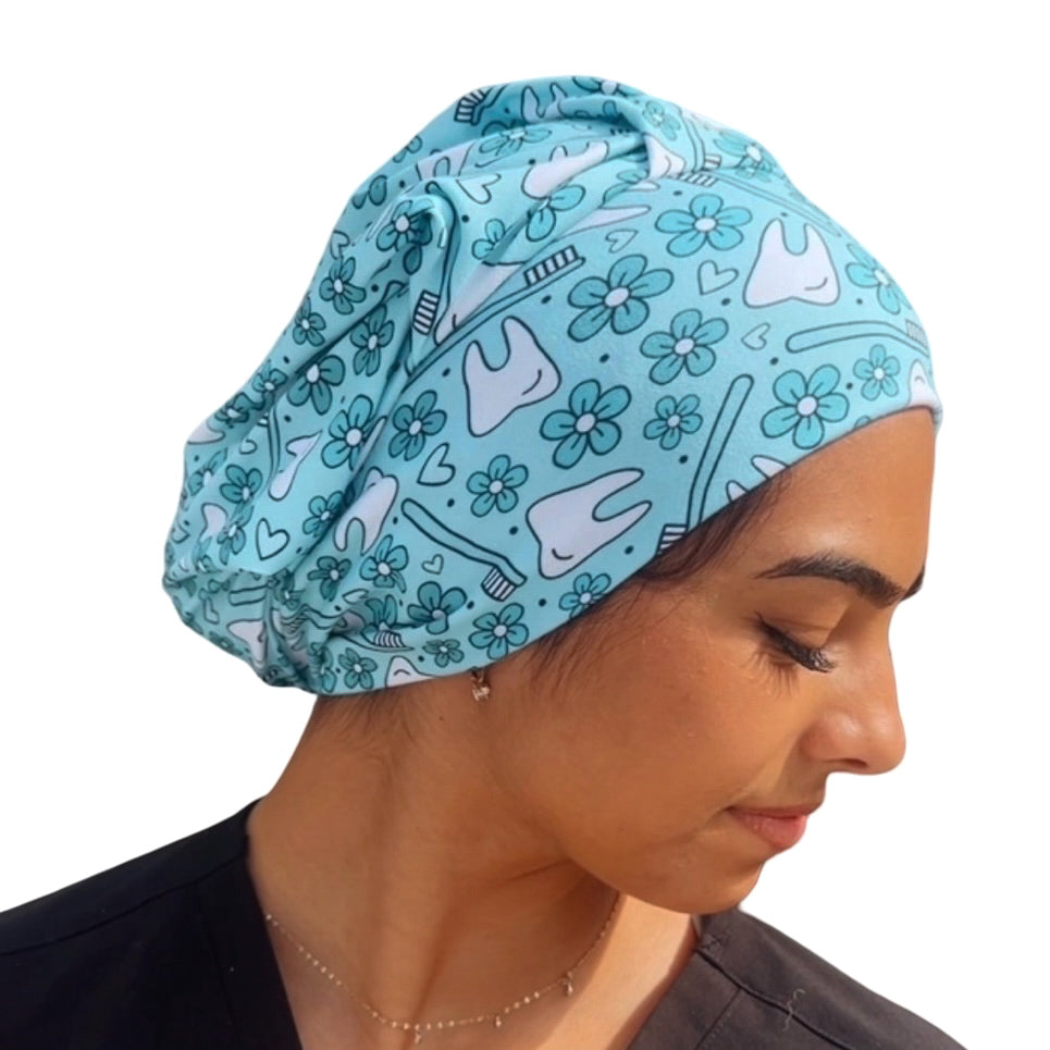 Floral Dental - Teal Soft Scrub Cap