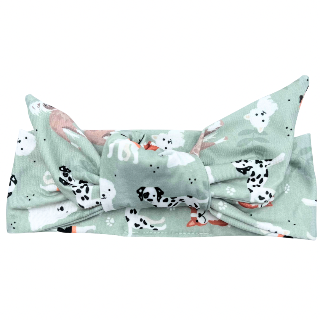 All The Dogs- Olive Green Adjustable Tie Headband