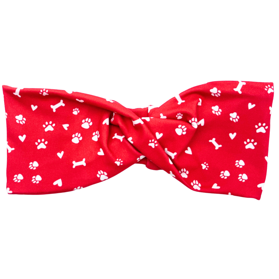 Pet Paws, Bones, &amp; Hearts - Red Twisted Headband