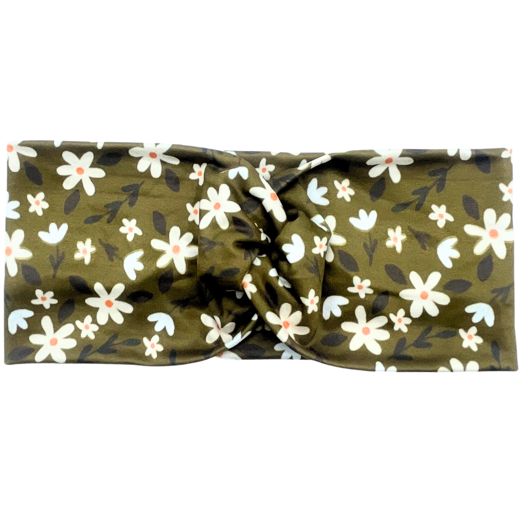 Daisies - Olive Green Headband