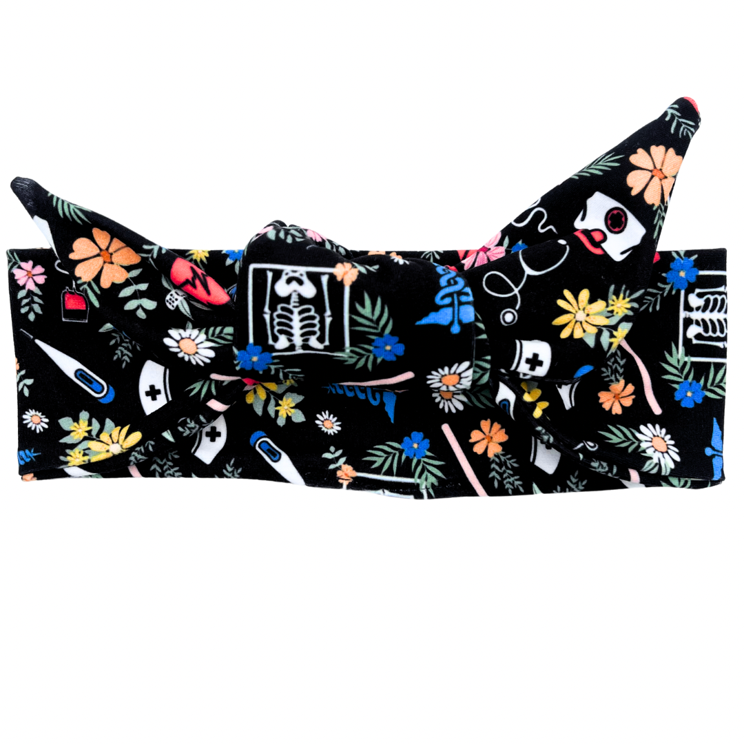 Floral Healthcare - Black Adjustable Tie Headband