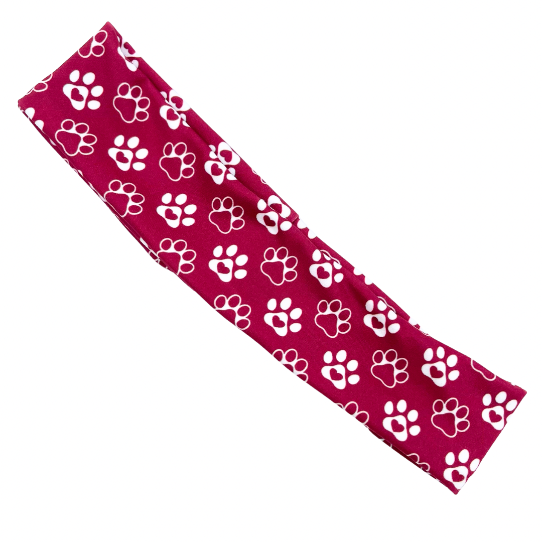 Paws Paws Paws - Maroon Athletic Headband