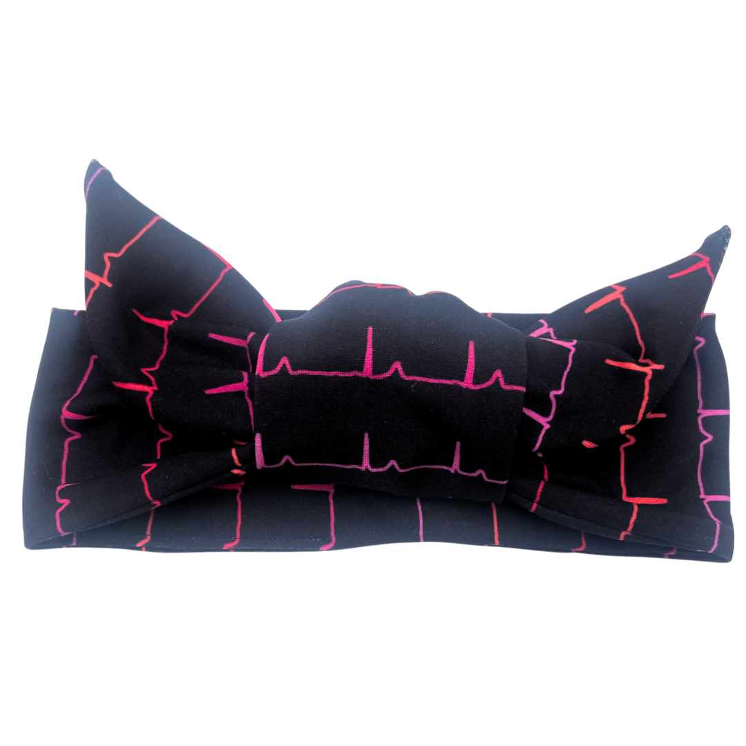 Pink Heartbeats - Black Adjustable Tie Headband