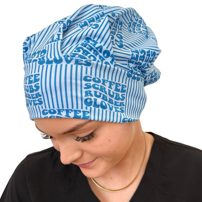 Coffee Scrubs Rubber Gloves - Blue Soft Scrub Cap