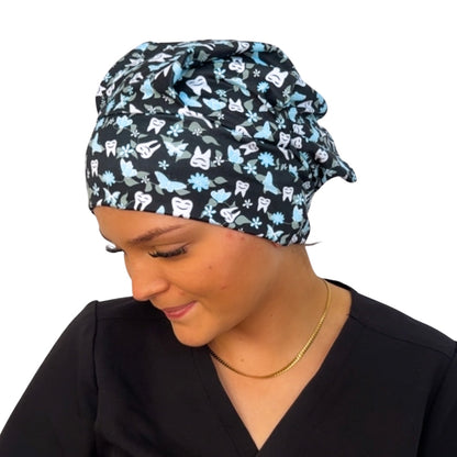 Floral Teeth - Black Soft Scrub Cap