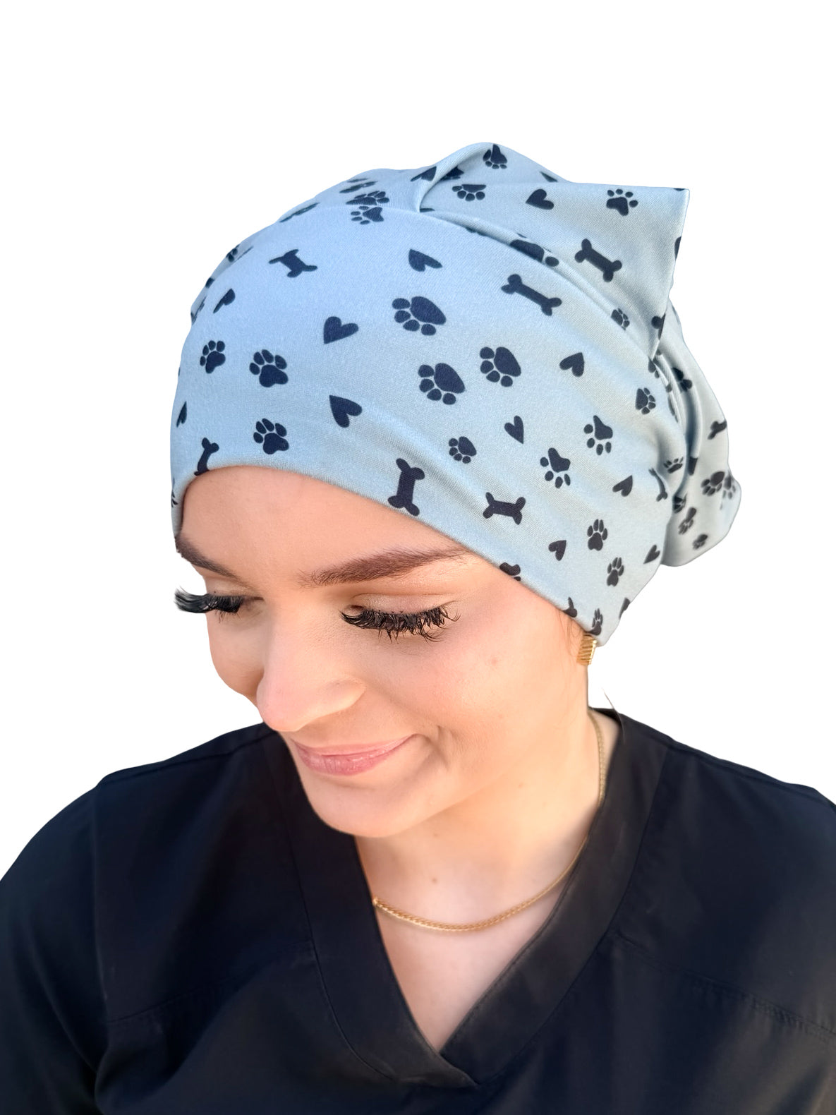 Pet Paws, Bones, &amp; Hearts - Light Olive Soft Scrub Cap