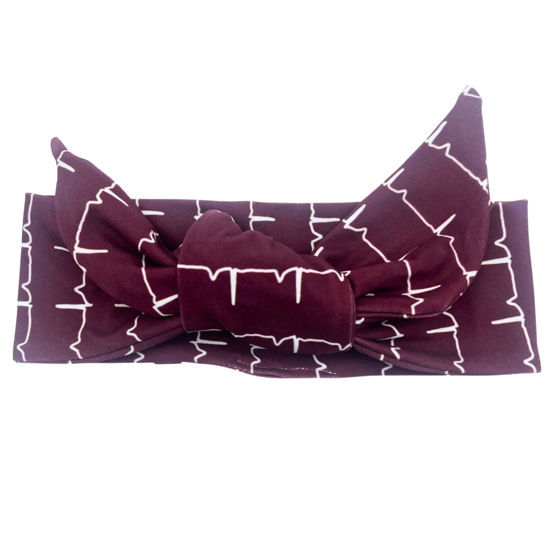 Heartbeat Maroon Adjustable Tie Headband