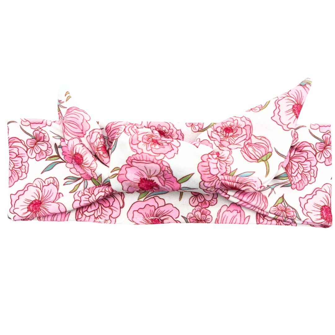 Pink Floral Adjustable Tie Headband