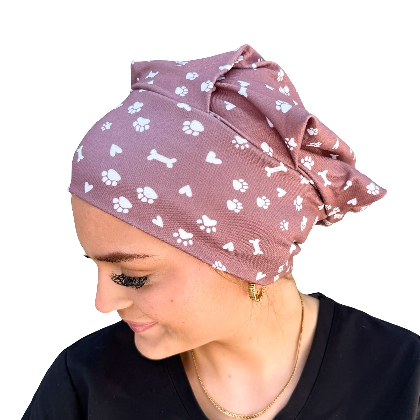 Pet Paws, Bones, &amp; Hearts - Brown Soft Scrub Cap