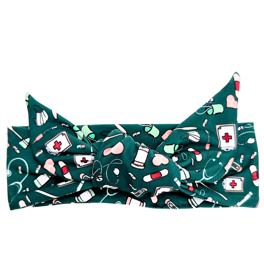 Nursing Essentials - Green Adjustable Tie Headband