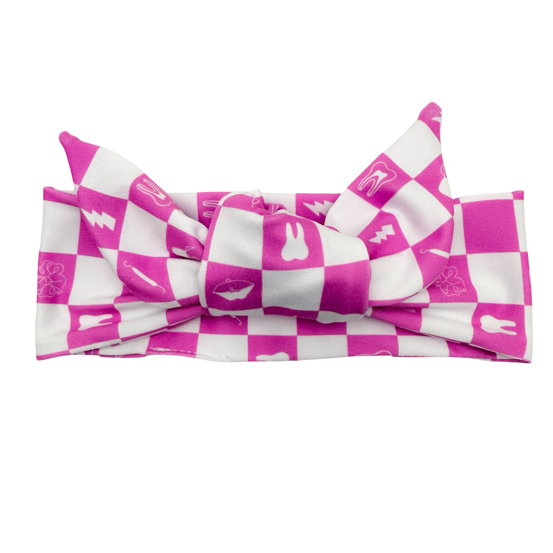 Pink Dental Checkered - Pink Adjustable Tie Headband