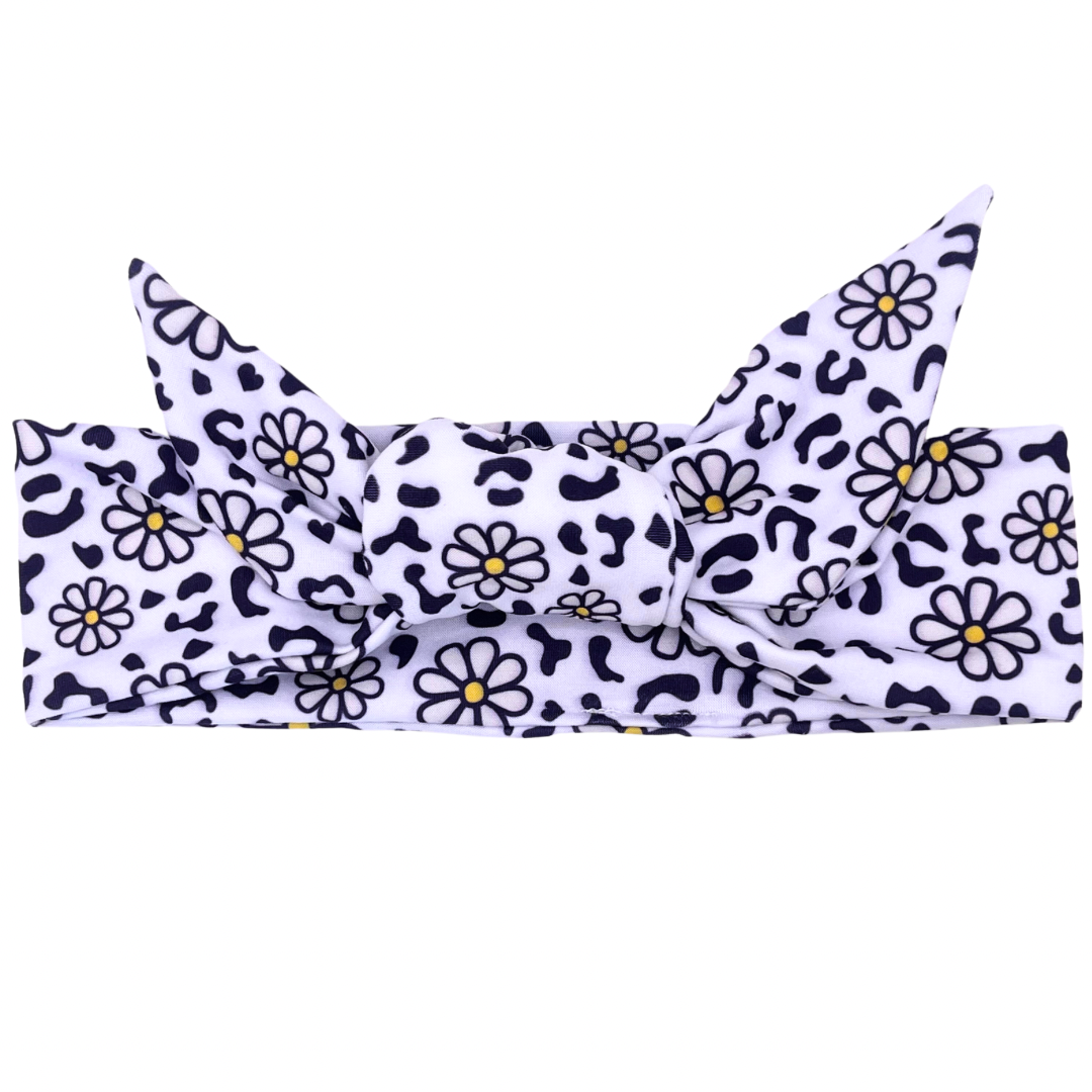 Cheetah Daisies - Purple Adjustable Tie Headband