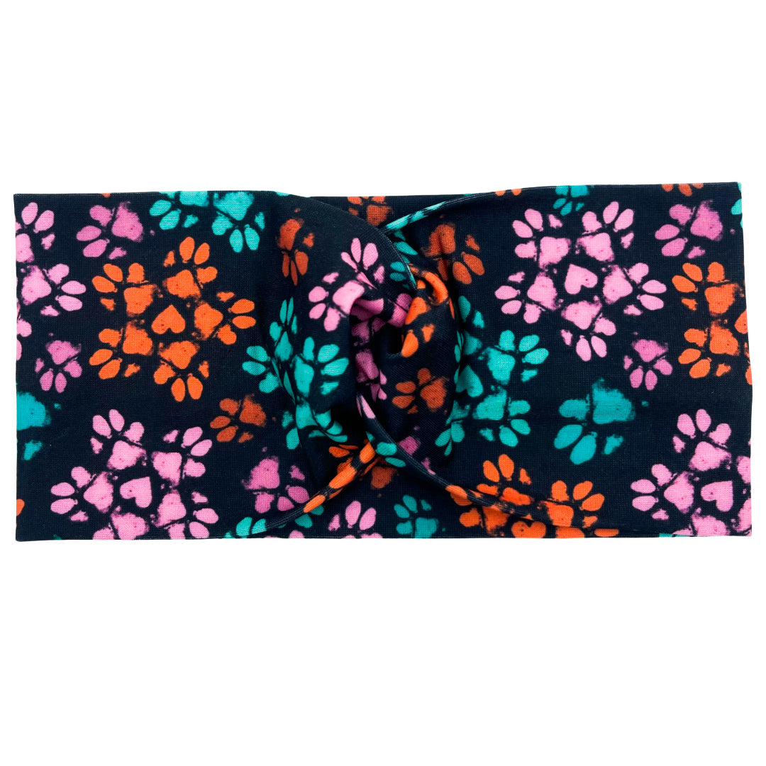 Colorful Paw Print Flower - Black Headband