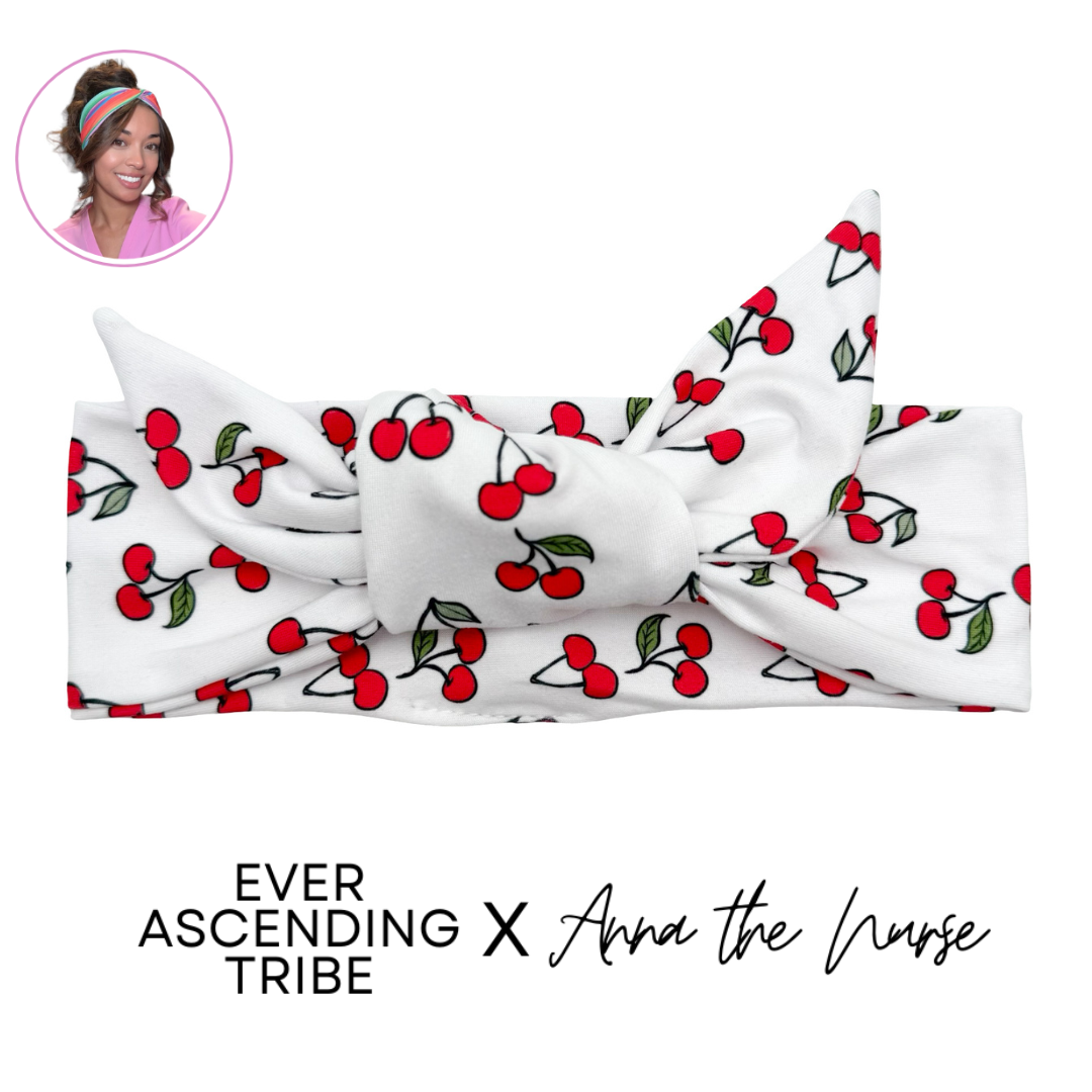 Cherry Pop - White Adjustable Tie Headband