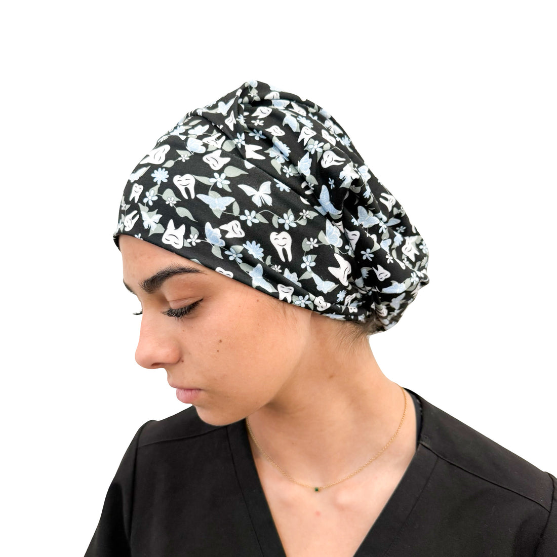 Floral Teeth - Black Soft Scrub Cap