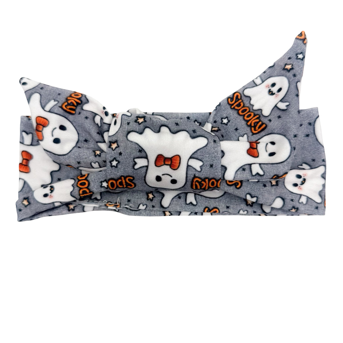 Spooky Ghost - Gray Adjustable Tie Headband