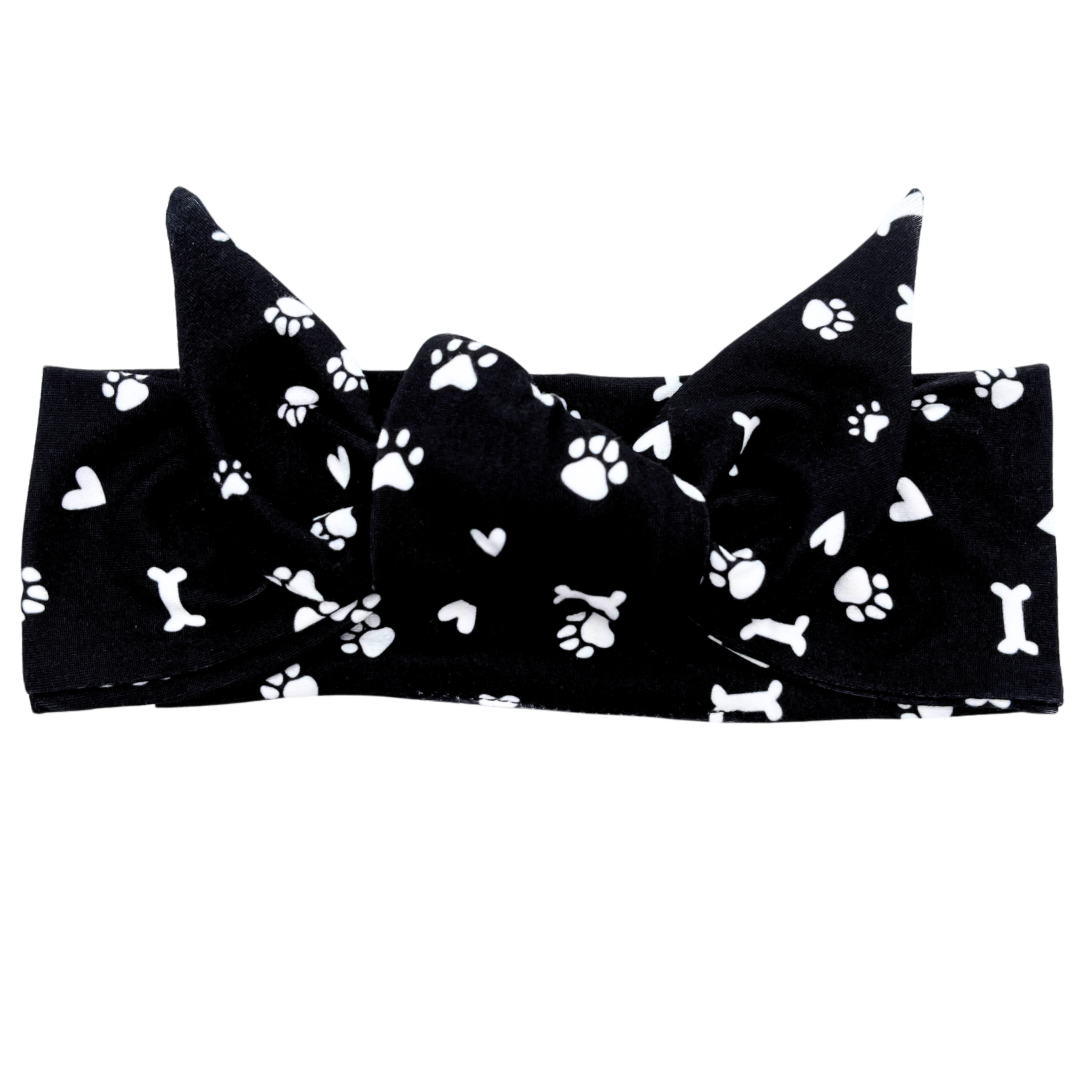 Pet Paws, Bones, &amp; Hearts Black Adjustable Tie Headband