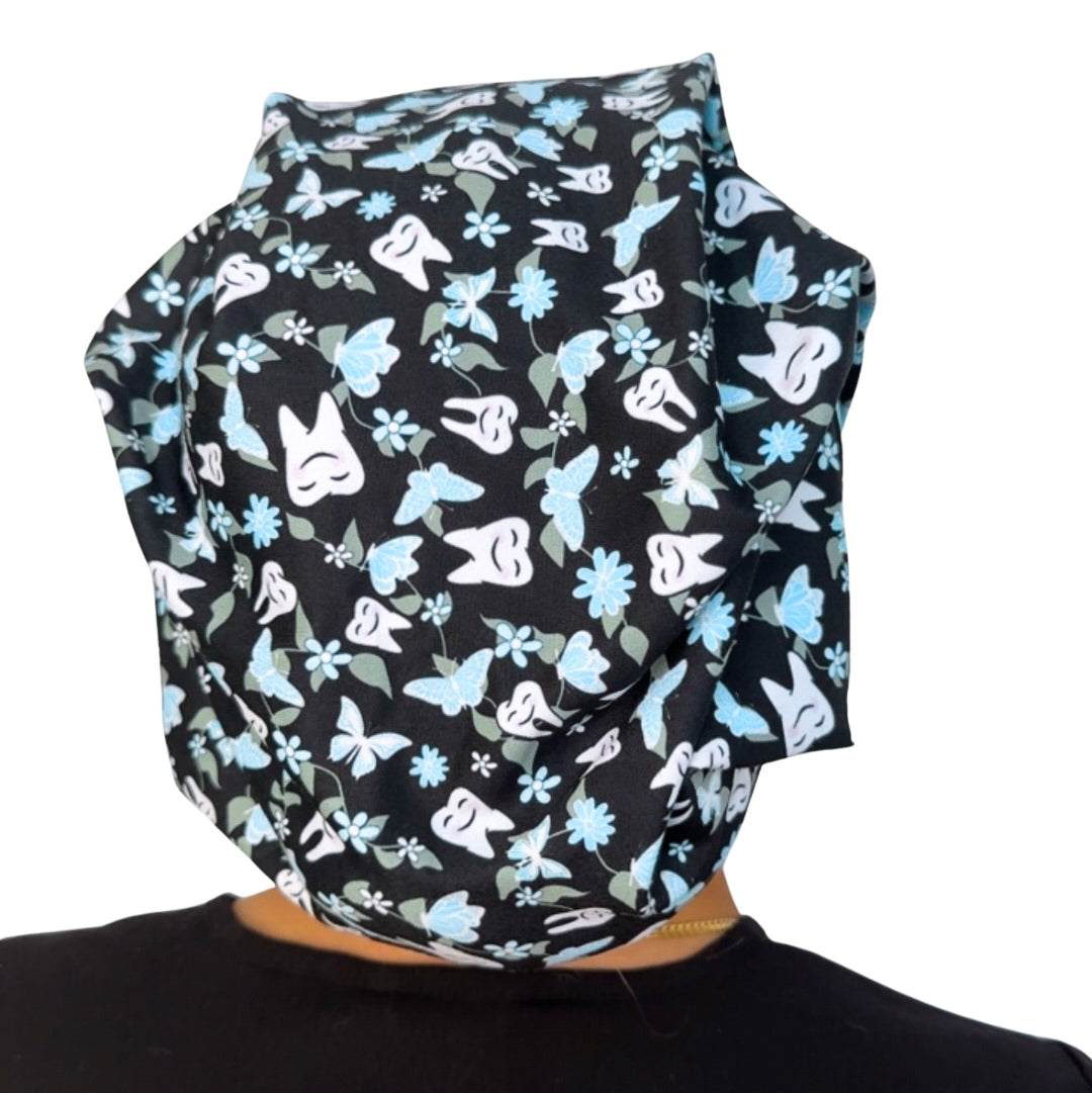 Floral Teeth - Black Soft Scrub Cap