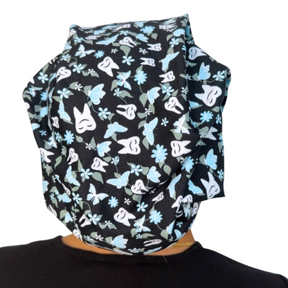 Floral Teeth - Black Soft Scrub Cap