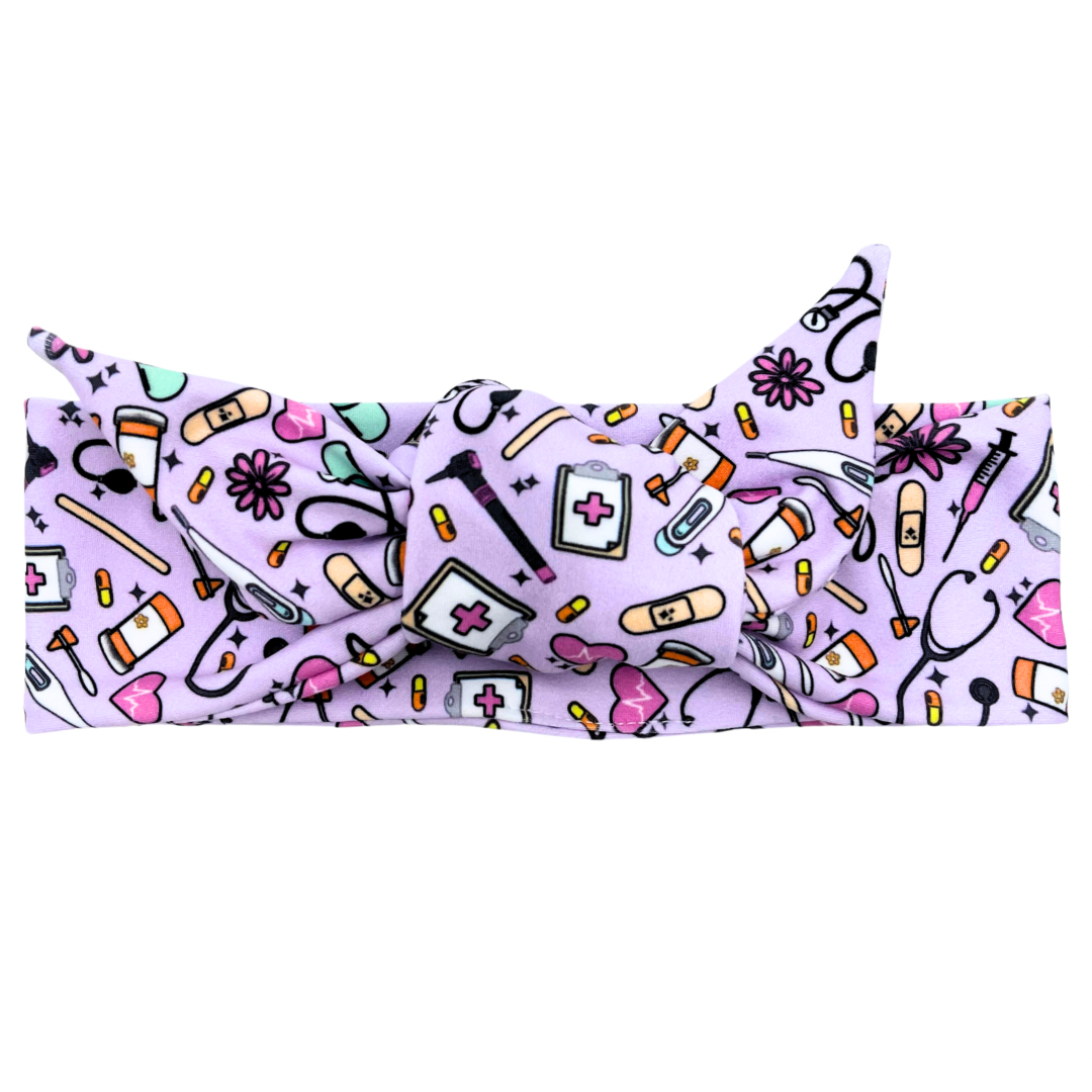 Floral Nursing Essentials - Lilac Adjustable Tie Headband