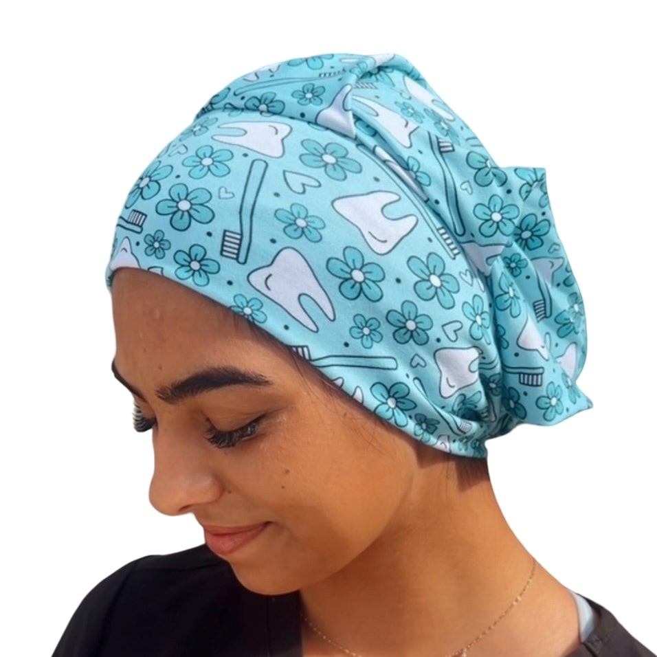 Floral Dental - Teal Soft Scrub Cap