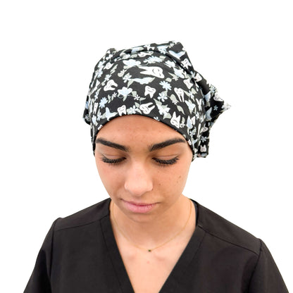 Floral Teeth - Black Soft Scrub Cap