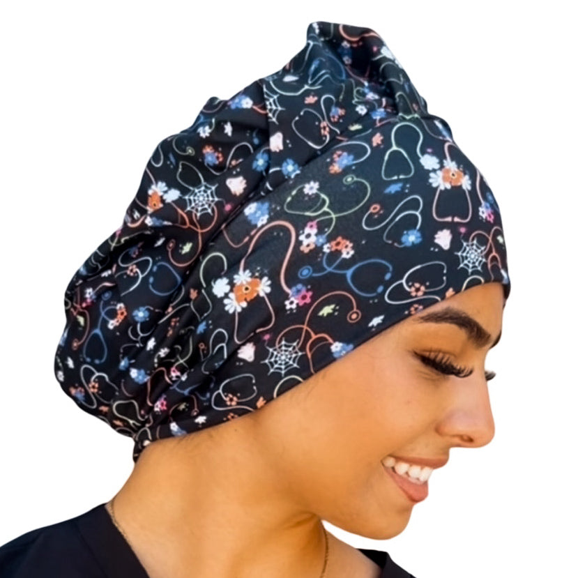 Floral Stethoscopes and Webs Soft Scrub Cap