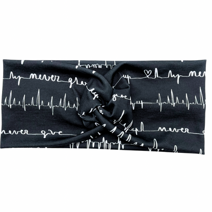 Never Give Up - Black Heartbeat Headband