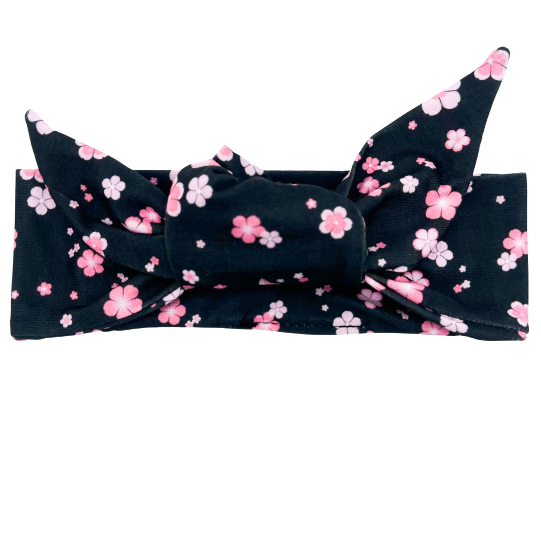 Pink Daisies - Black Adjustable Tie Headband