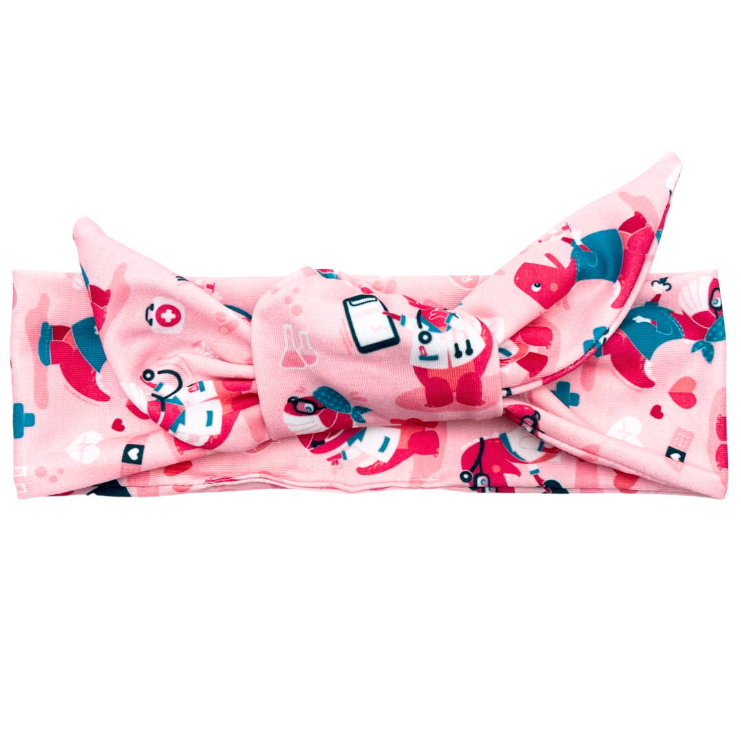 Medical Dinos - Pink Adjustable Tie Headband