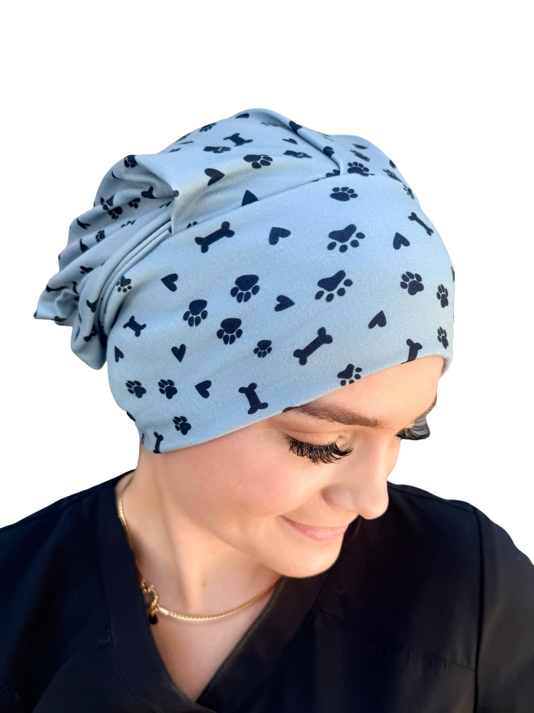 Pet Paws, Bones, &amp; Hearts - Light Olive Soft Scrub Cap