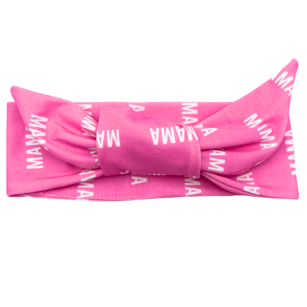MAMA - Pink Adjustable Tie Headband