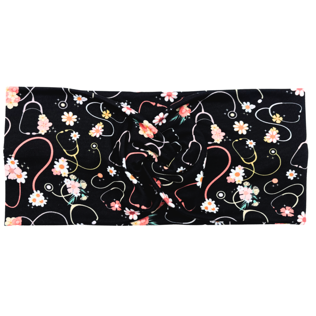 Floral Stethoscope - Black Headband