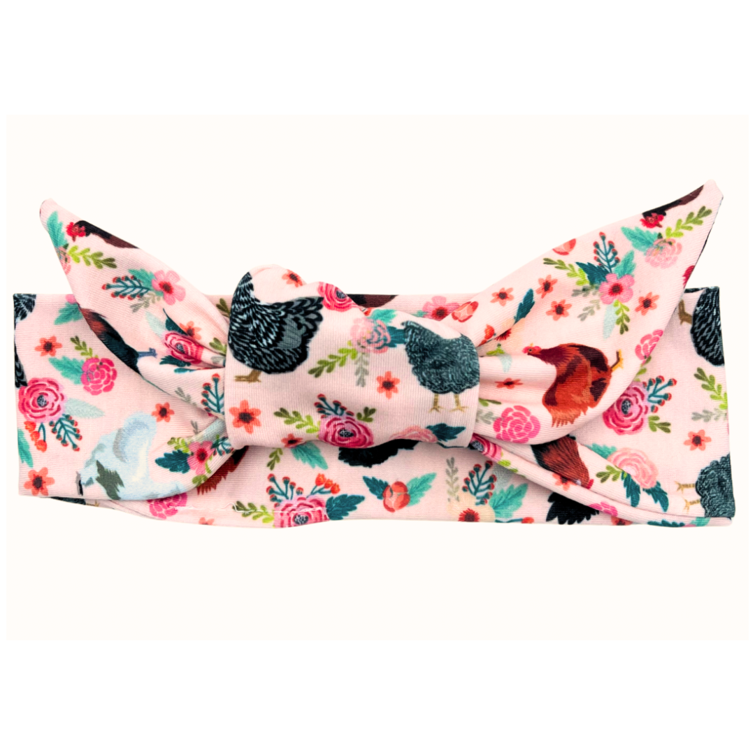Chickens - Light Pink Adjustable Tie Headband
