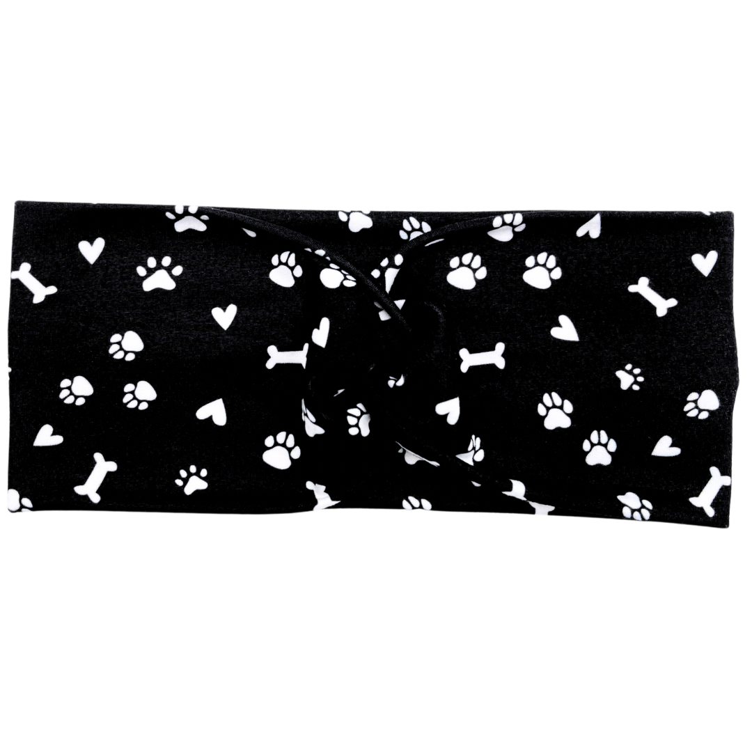 Pet Paws, Bones, & Hearts Black Headband