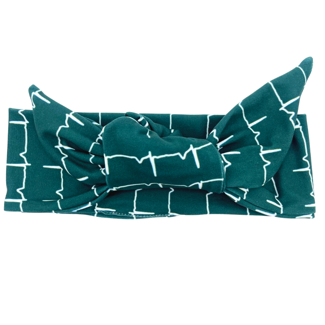 Heartbeat - Green Adjustable Tie Headband