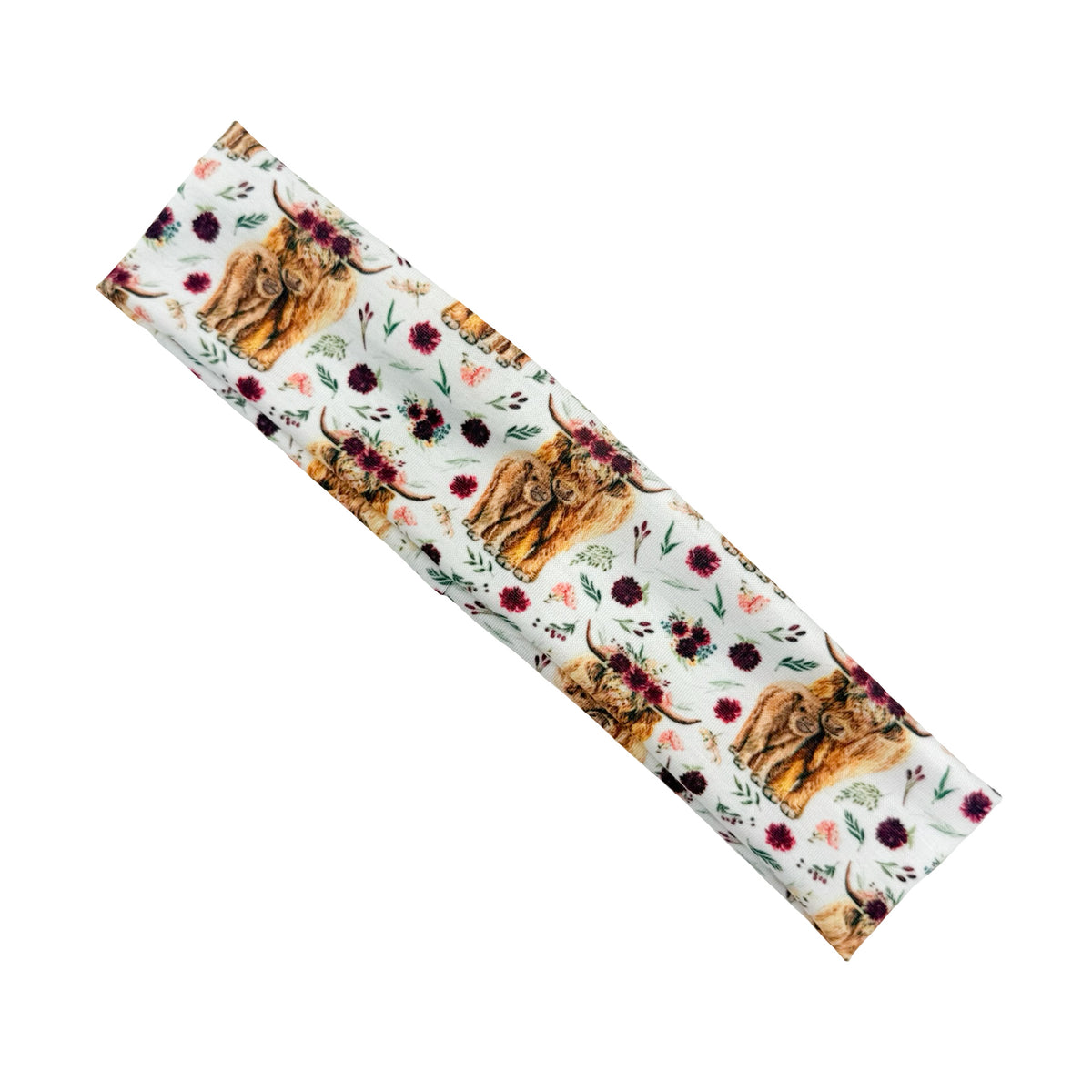Boho Highland Cows + Maroon Florals Athletic Headband