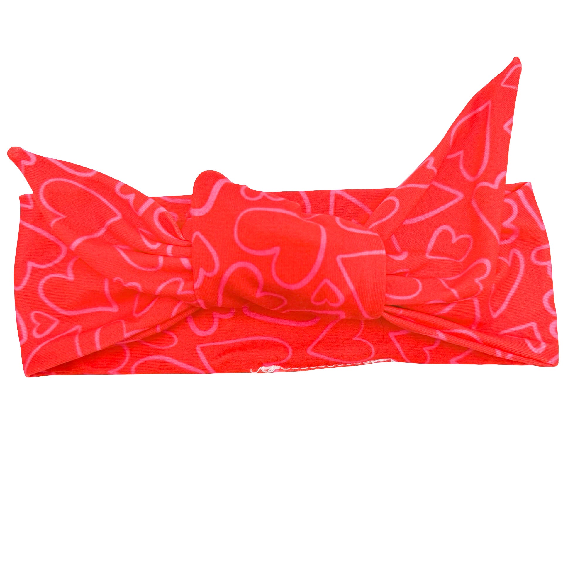 Pink Hearts Adjustable Tie Headband