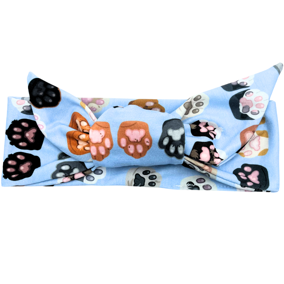 Cat Paws - Light Blue Adjustable Tie Headband