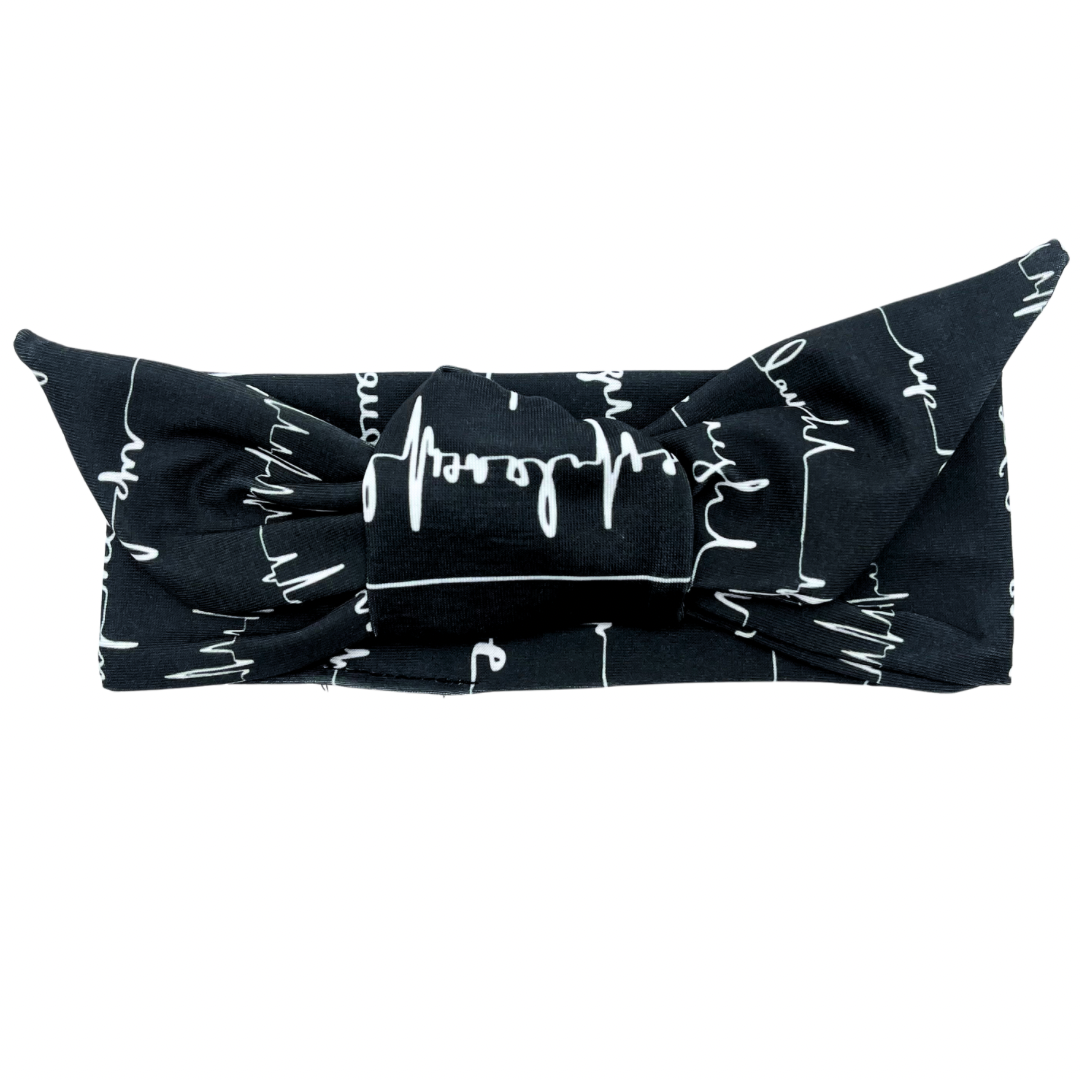 Never Give Up- Black Heartbeat Adjustable Tie Headband