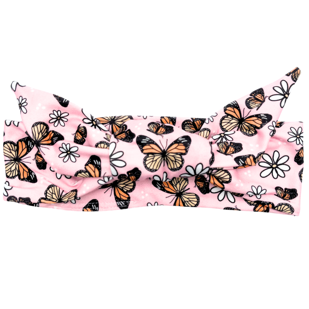 Pink Butterflies Adjustable Tie Headband