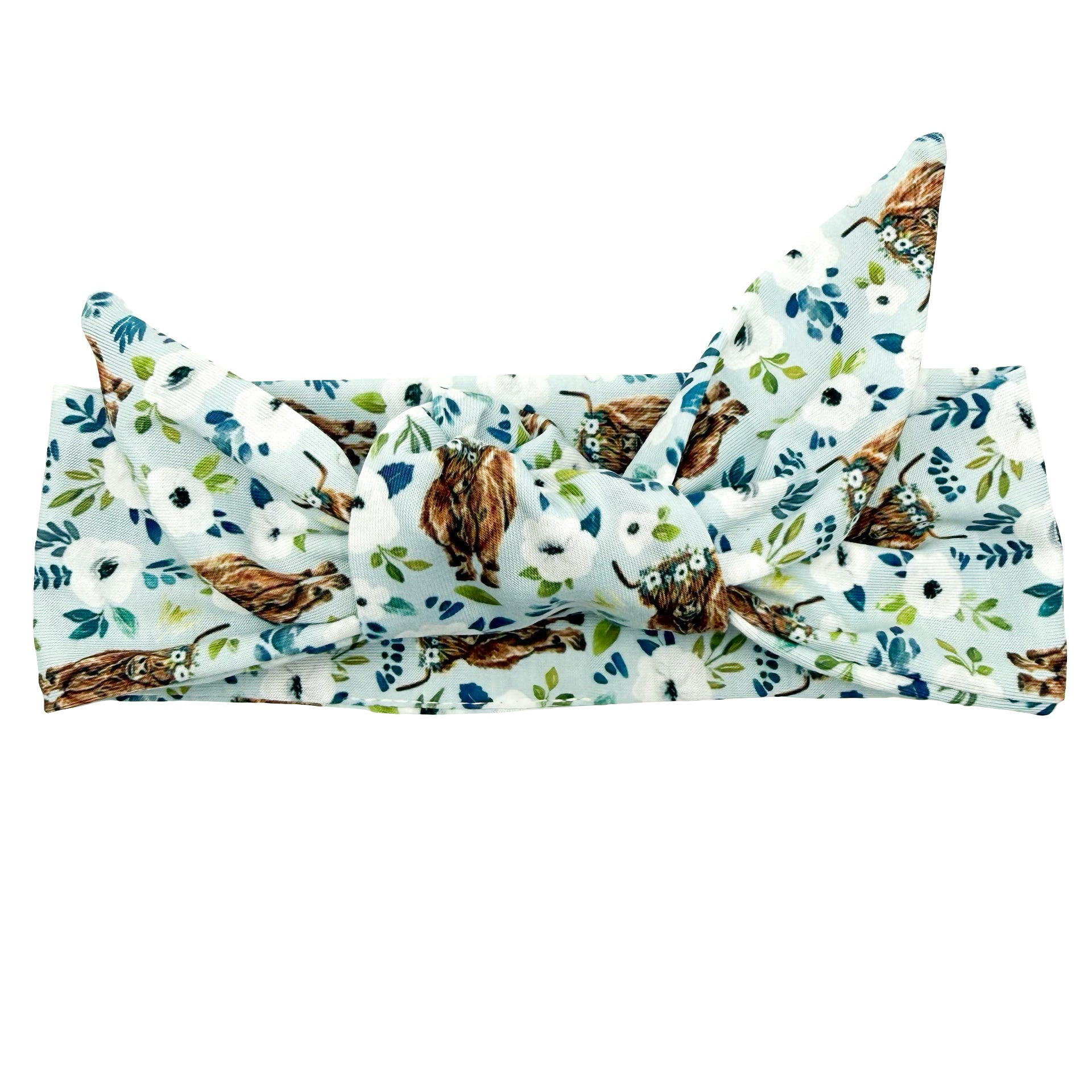 Highland Blooms - Blue Adjustable Tie Headband